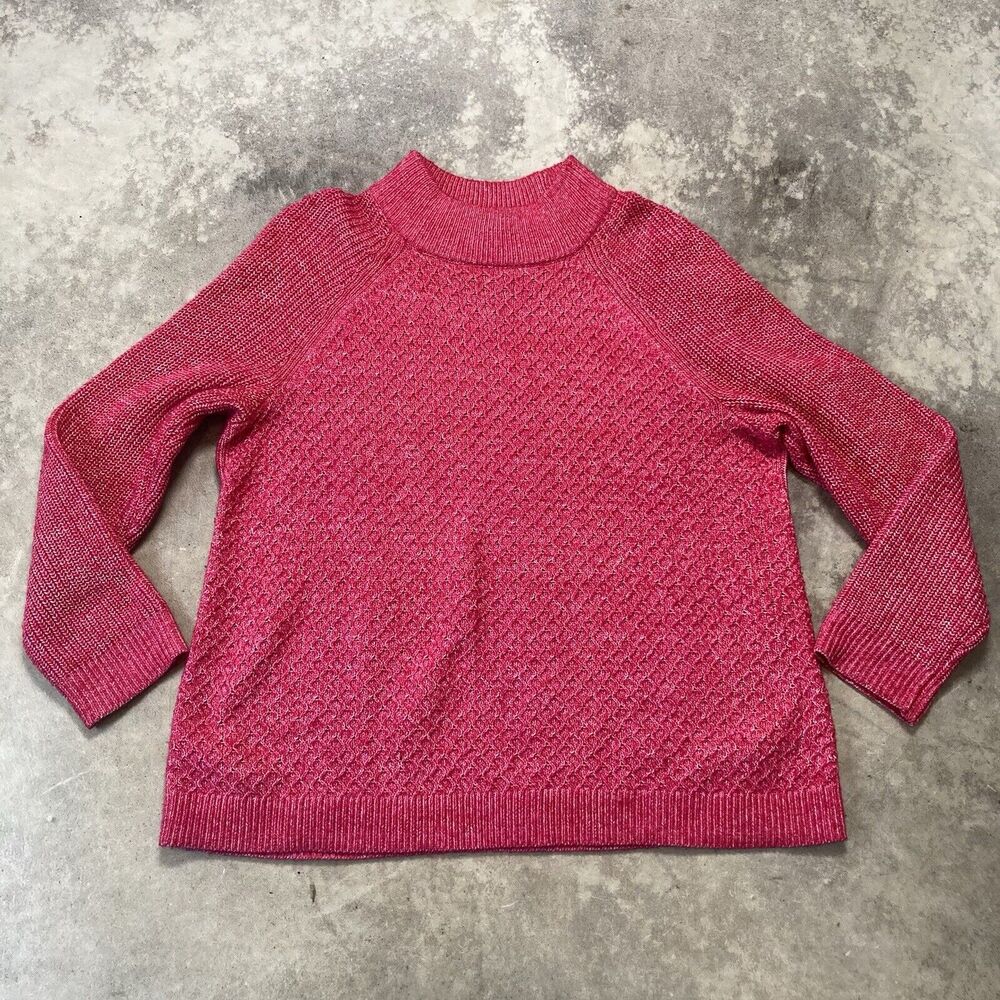 Talbots Sweater Womens 3X Pink Textured Stitch Knit Mockneck Straight Hem